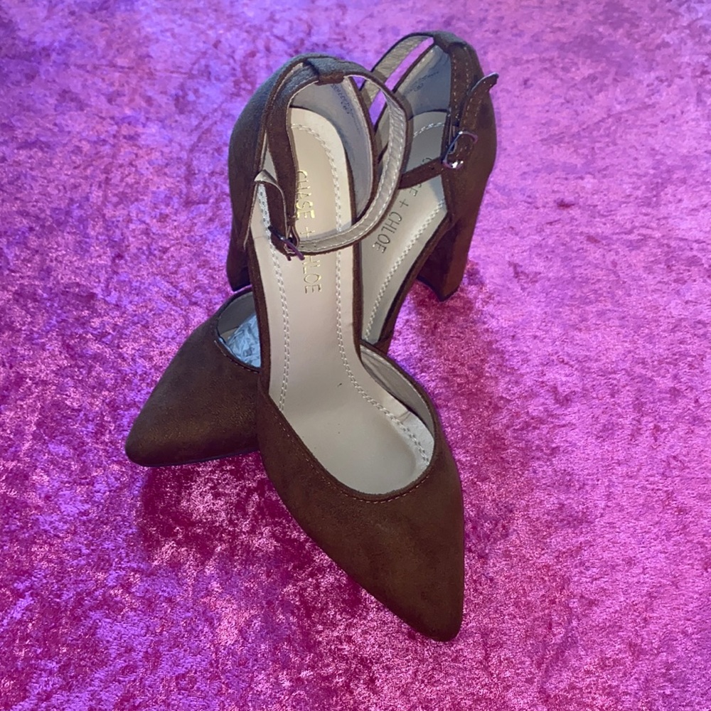 Chase + Chloe Faux Suede Ankle Strap Heels